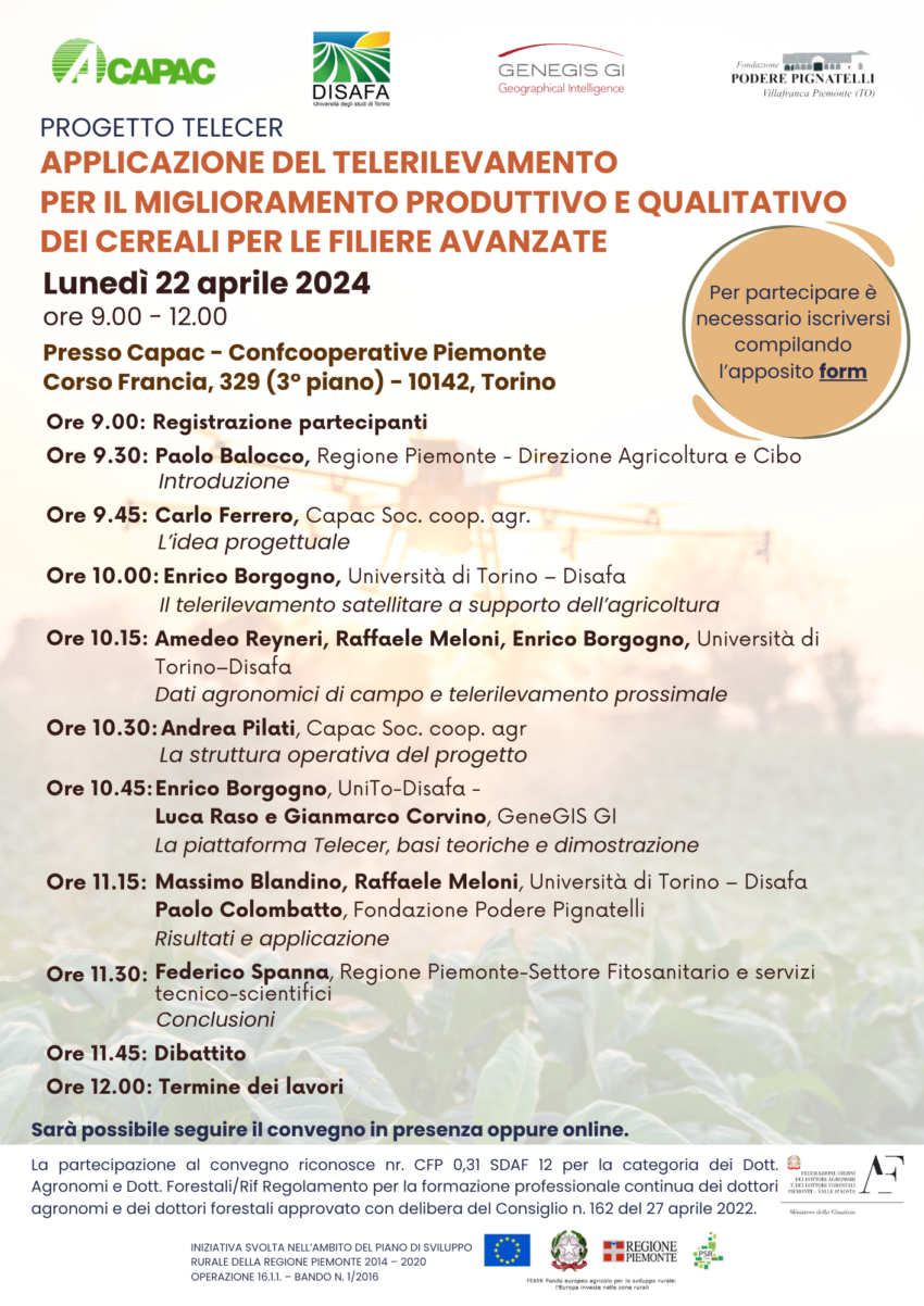 Programma del convegno TELECER – 22 aprile 2024